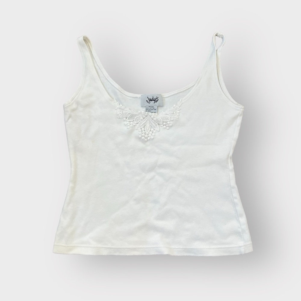 Judy's White Lace Crochet Tank Crop Top One Size 100% Cotton Y2K